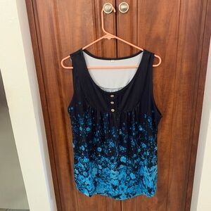 Cute Navy Blue Top with Light Blue flowers and Buttons on front (decoration)